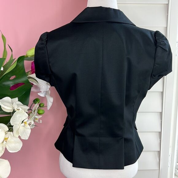 BCBGMaxAzria Ruched Cap Short Sleeve Black Blazer Jacket - Picture 3 of 15